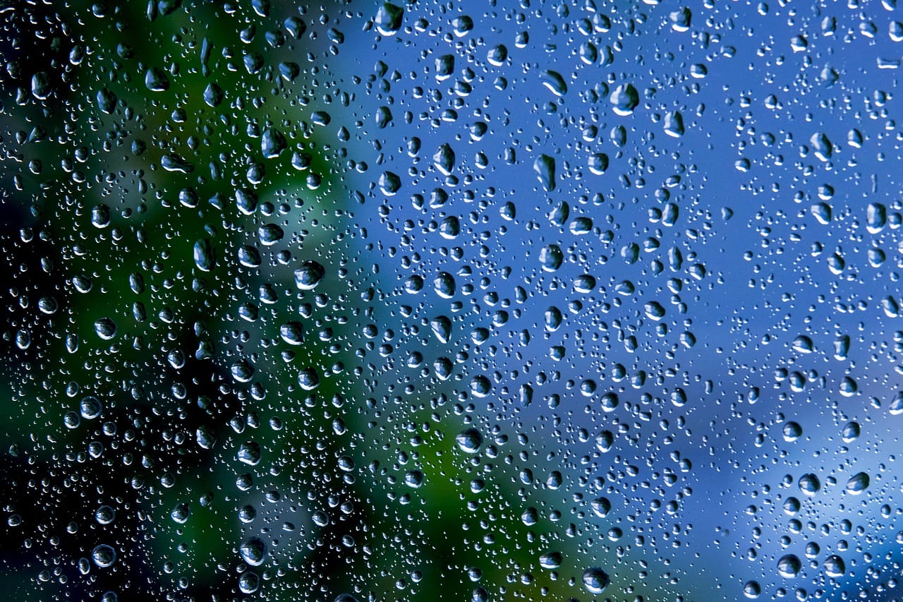 Rain and fog on a café window in the Sunset district.